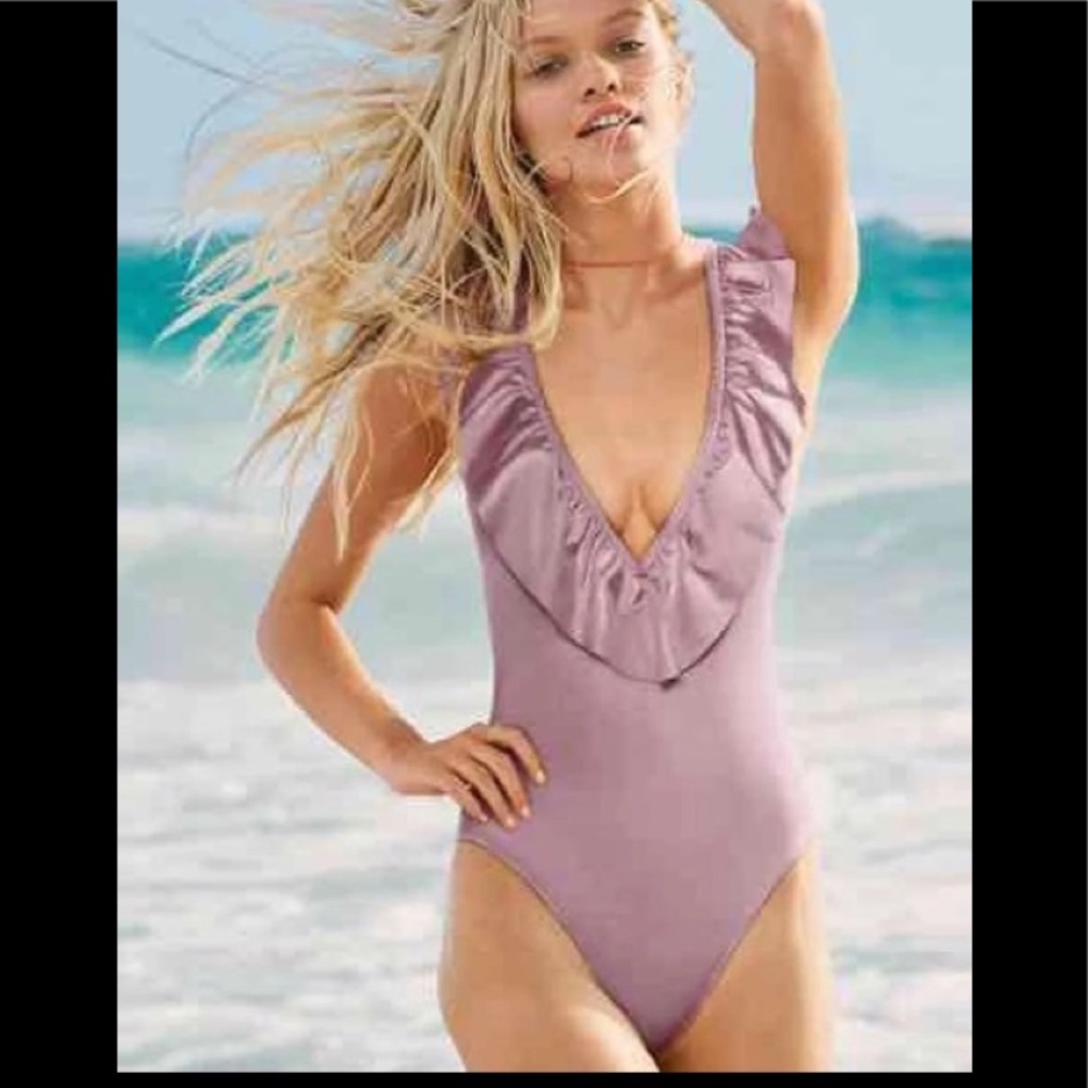 VS PINK SHINE RUFFLE DEEP-V ONE-PIECE